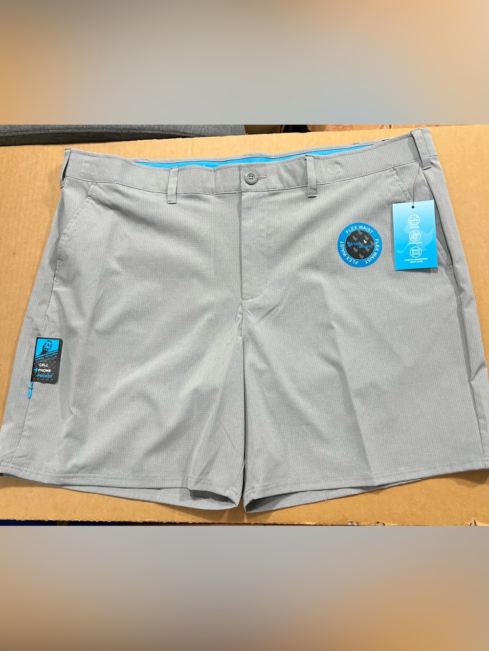 Birdie Bound Men’s Performance Golf Shorts w Pockets, Light Gray, Big Sz 44. NWT